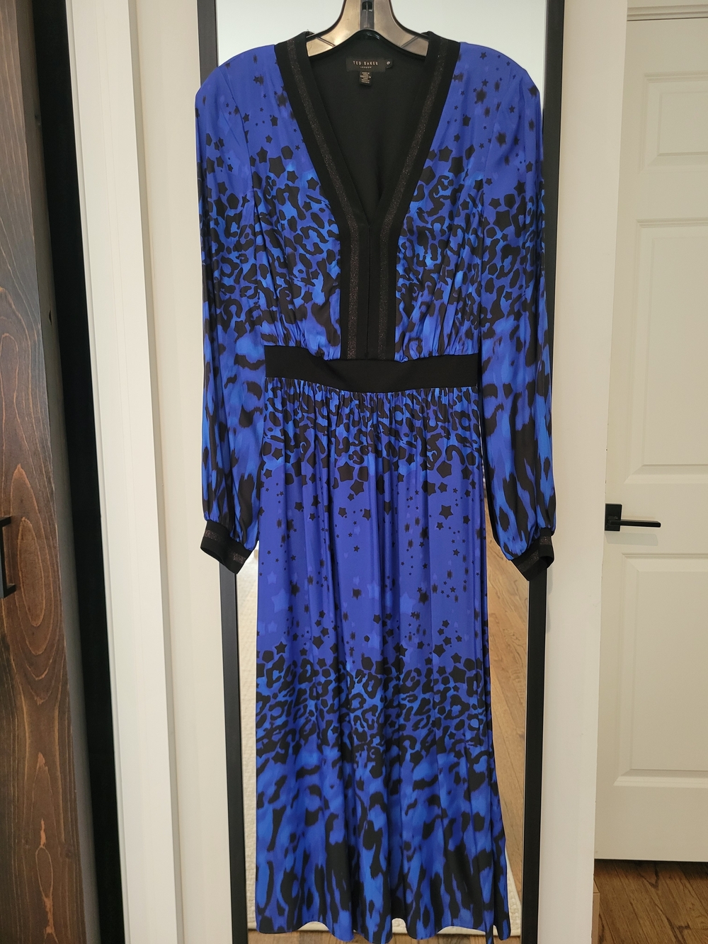 Ted Baker Blue Printed V-Neck Long Sleeve Dress